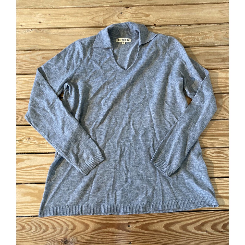 NEW All Worthy by Hunter McGrady Knit Collared Top Size XS Women’s Gray